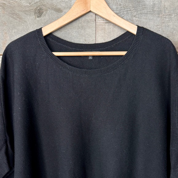 Quince Lightweight Cotton Cashmere Link Stitch Dolman Sweater L Black Drape - Picture 4 of 12